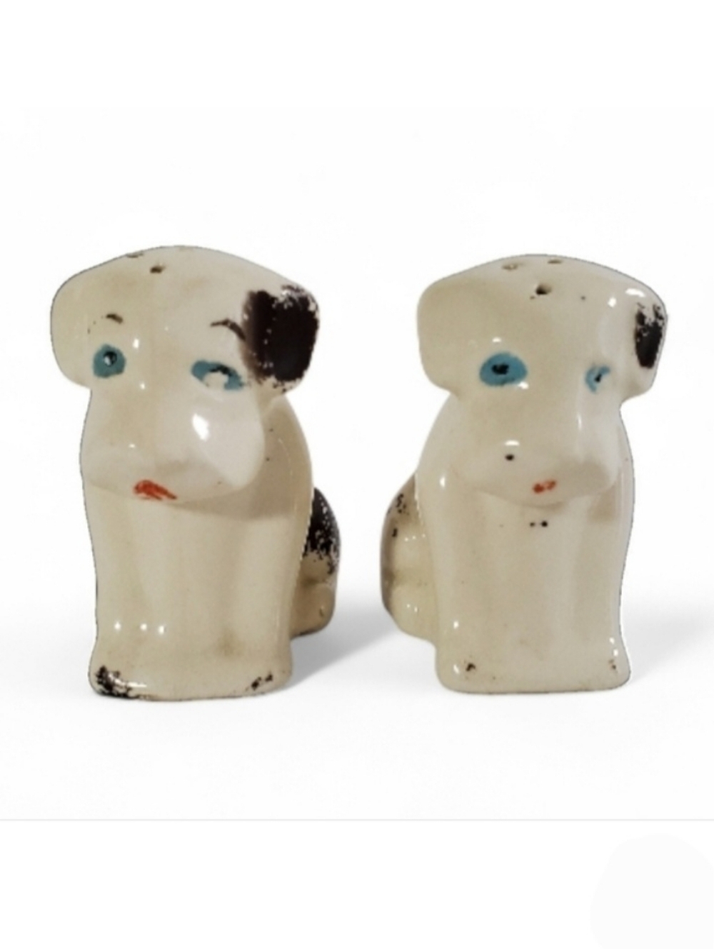 Blue Eyed Dog Salt & Pepper Shakers Retro Ceramic Figurines Vintage 1950s